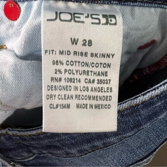 Joe's Jeans Medium Blue Haru Distressed Mid Rise Skinny Jeans Womens Size 28W - Picture 5 of 8